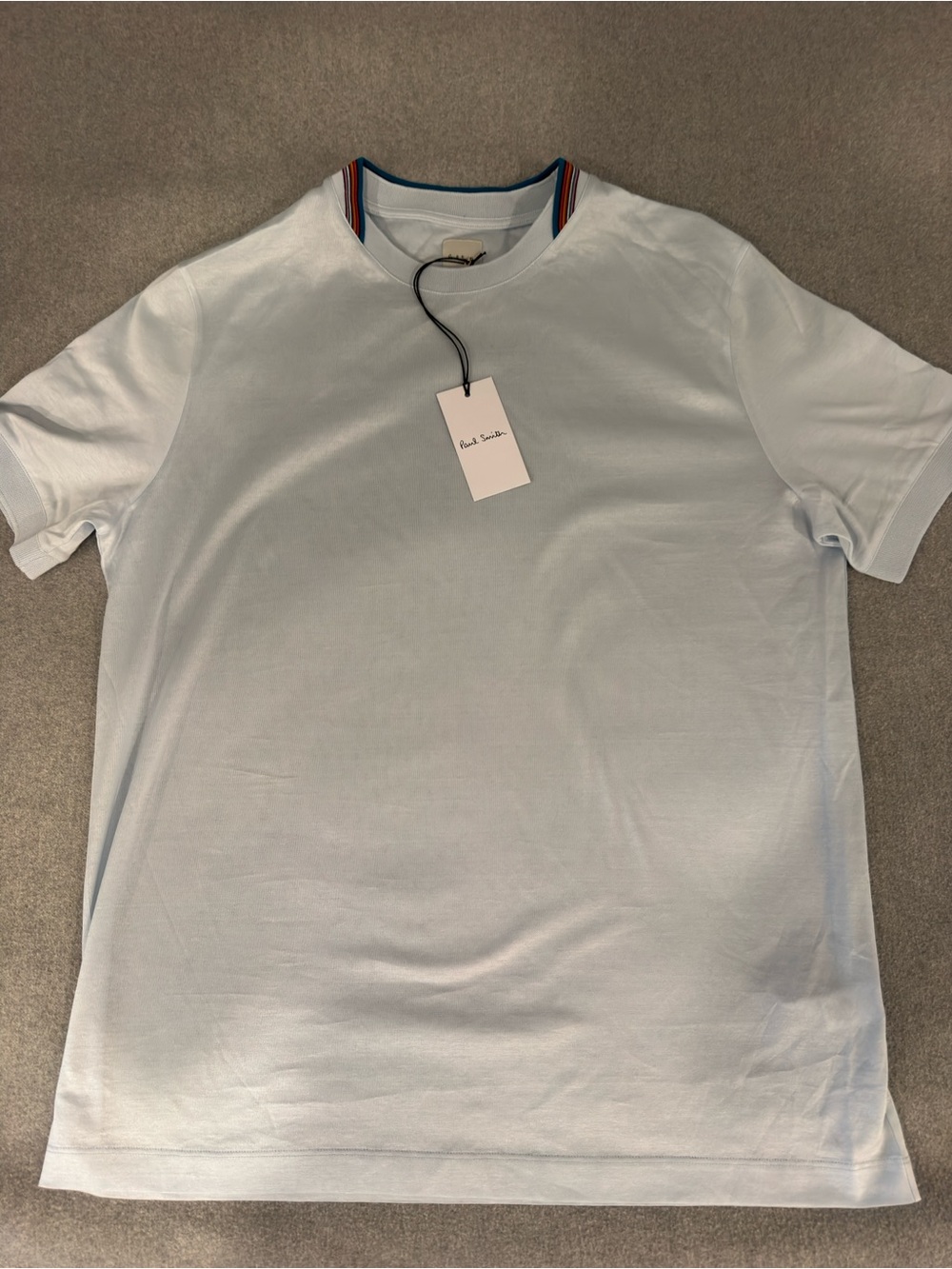 Paul Smith Pale Blue Crewneck T-Shirt with Signature Stripe Trim